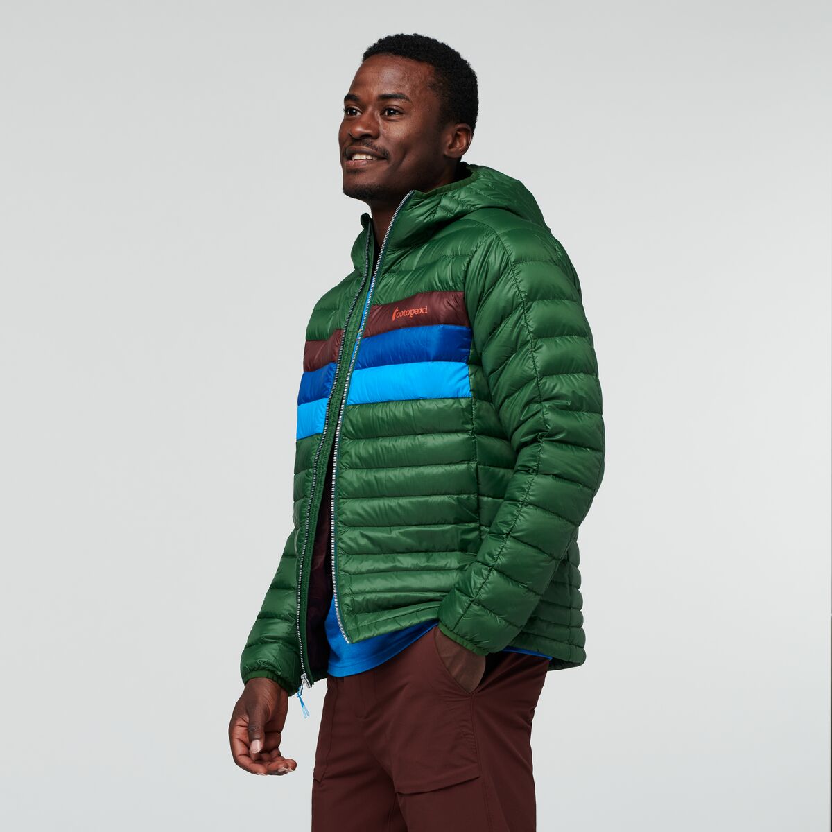 Fuego Down Hooded Jacket - Men's, Forest Stripes, Model Jeremy