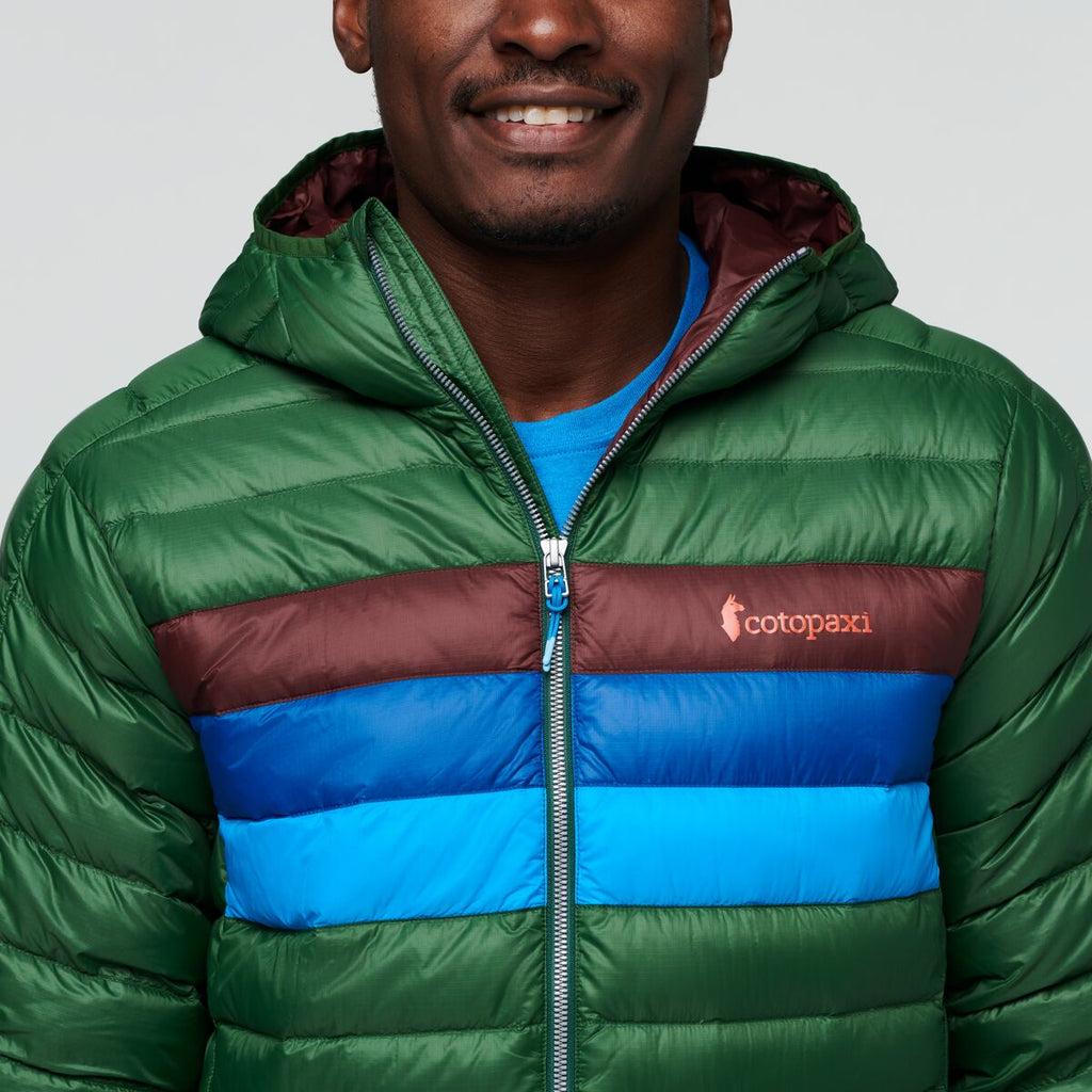 Fuego Down Hooded Jacket - Men's, Forest Stripes, Model Jeremy