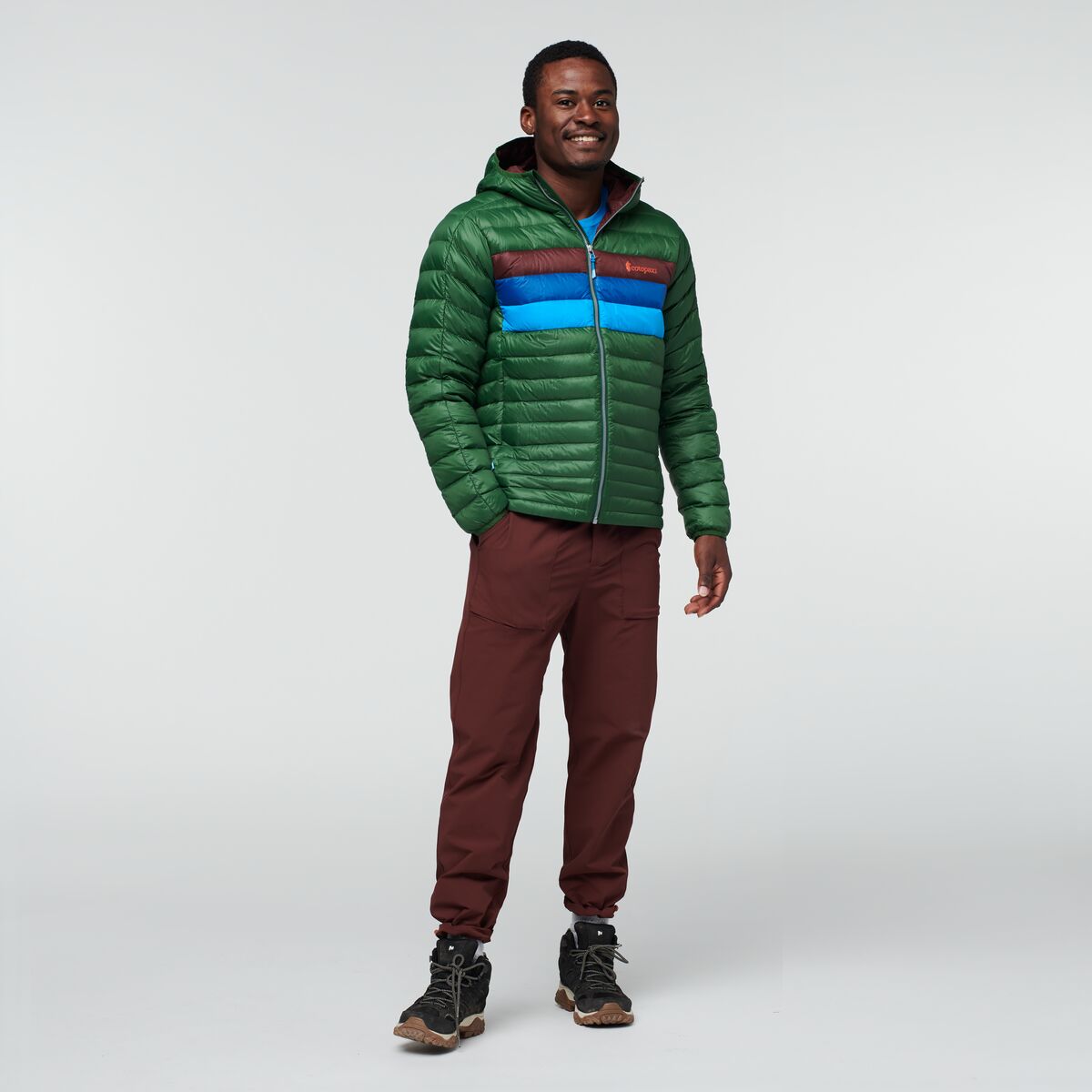 Fuego Down Hooded Jacket - Men's, Forest Stripes, Model Jeremy