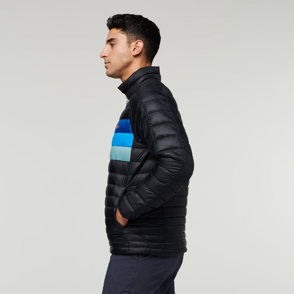 Fuego Down Jacket - Men's, Black/Pacific Stripes, Model Munther