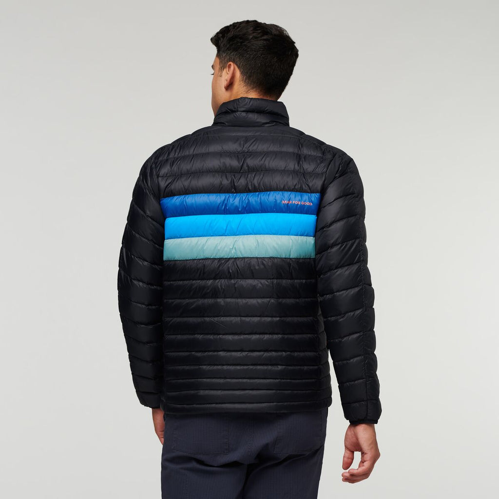 Fuego Down Jacket - Men's, Black/Pacific Stripes, Model Munther
