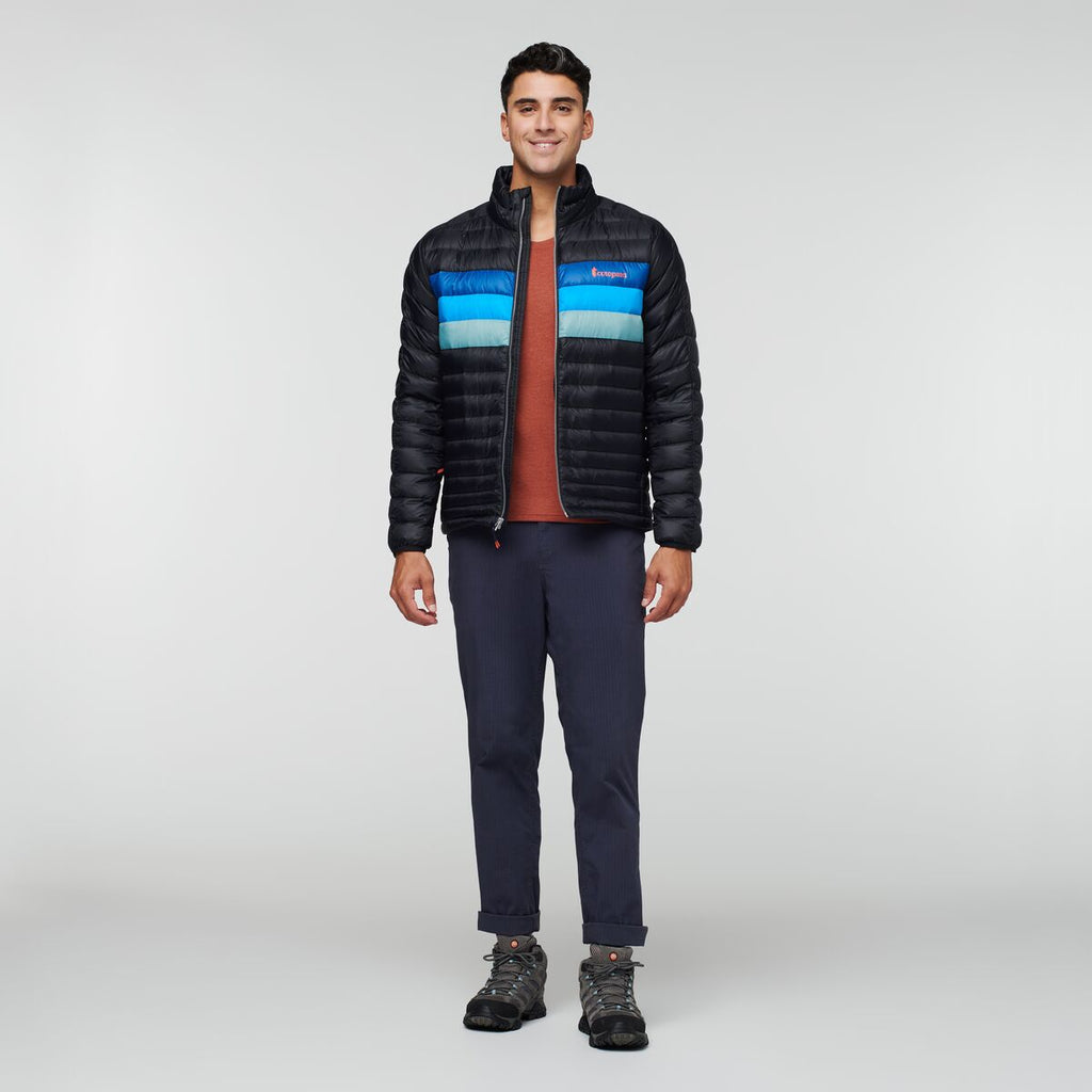 Fuego Down Jacket - Men's, Black/Pacific Stripes, Model Munther