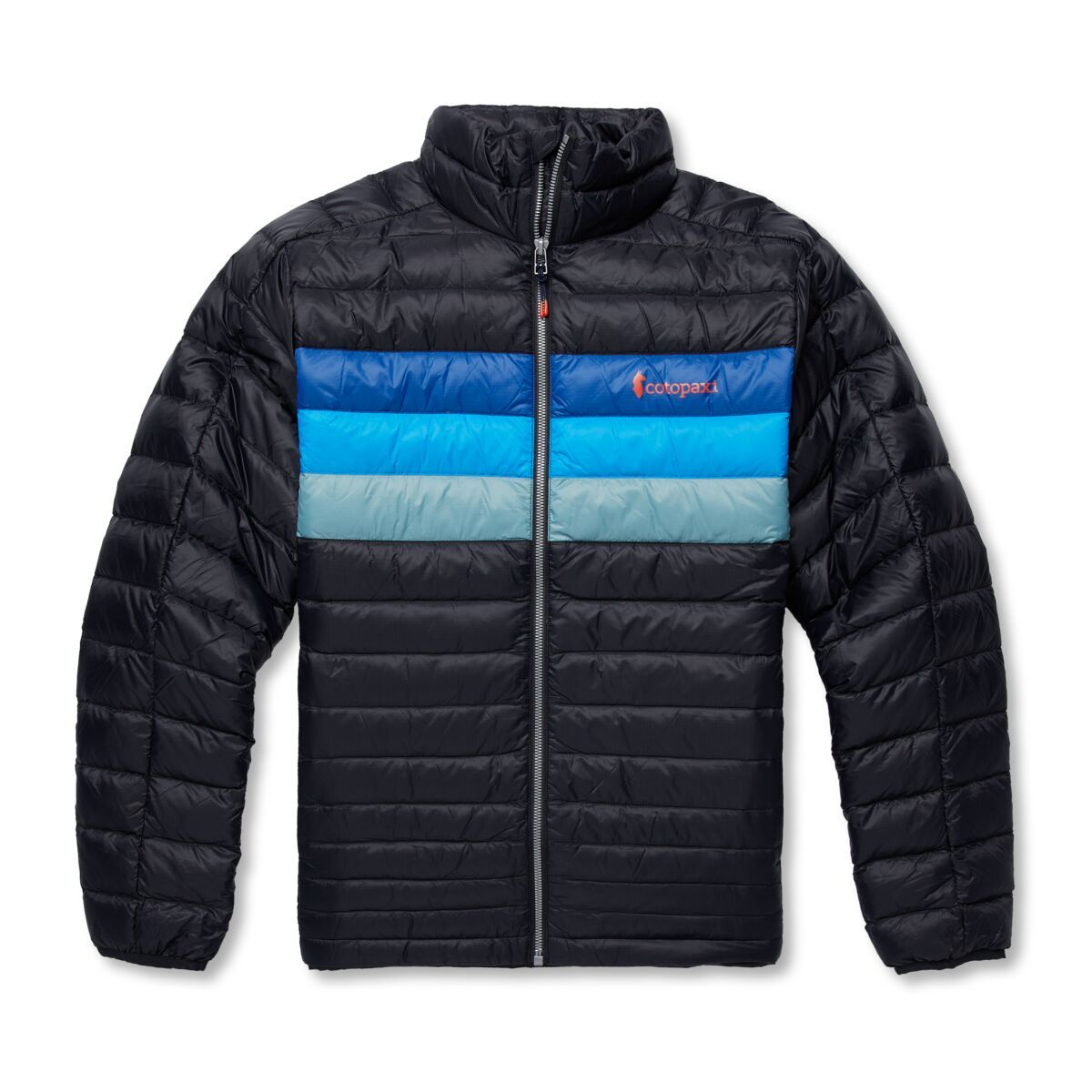 Fuego Down Jacket - Men's, Black/Pacific Stripes