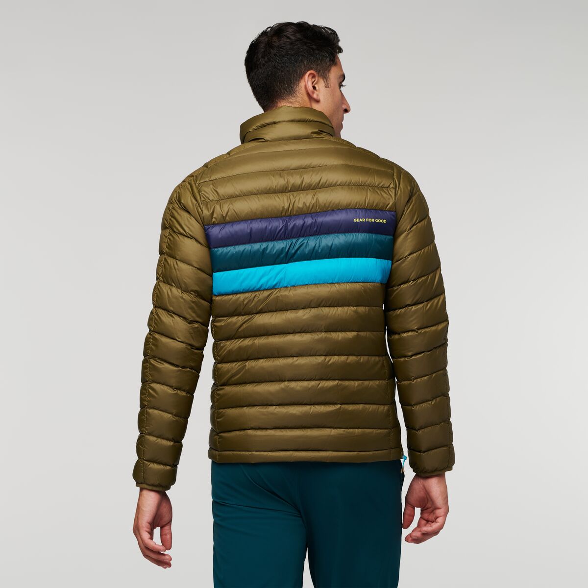 Fuego Down Pullover - Men's, Oak Stripes, Model Munther