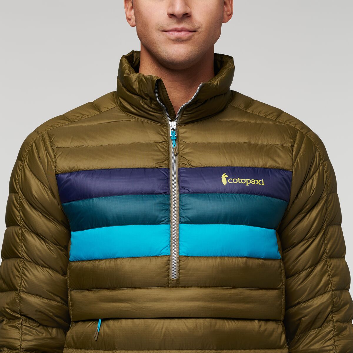 Fuego Down Pullover - Men's, Oak Stripes, Model Munther