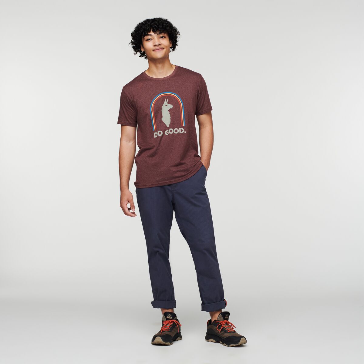 Sunshine Do Good Organic T-Shirt - Men's, Chestnut, Model Xavier