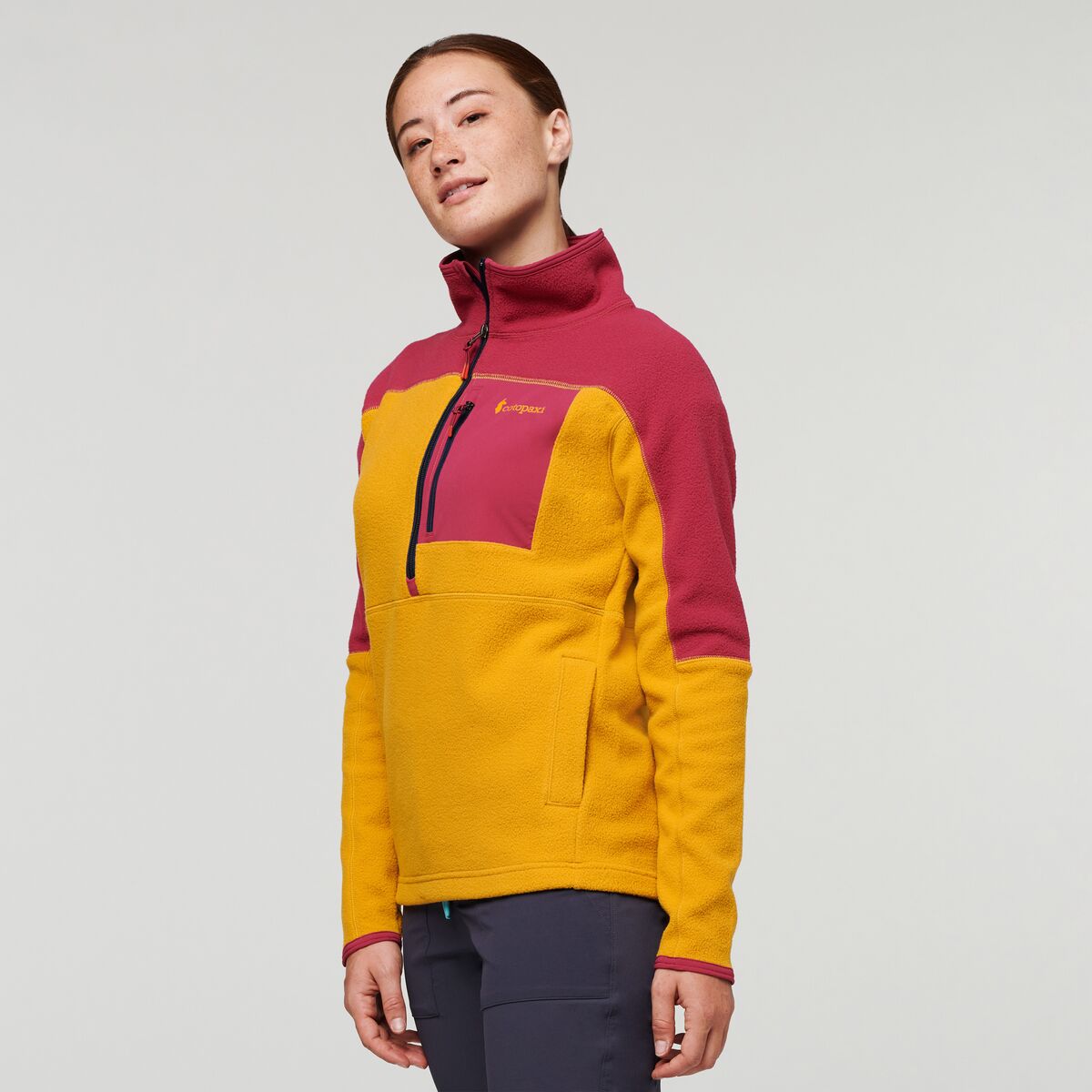 Abrazo Half-Zip Fleece Jacket - Women's, Raspberry/Amber, Model Aya