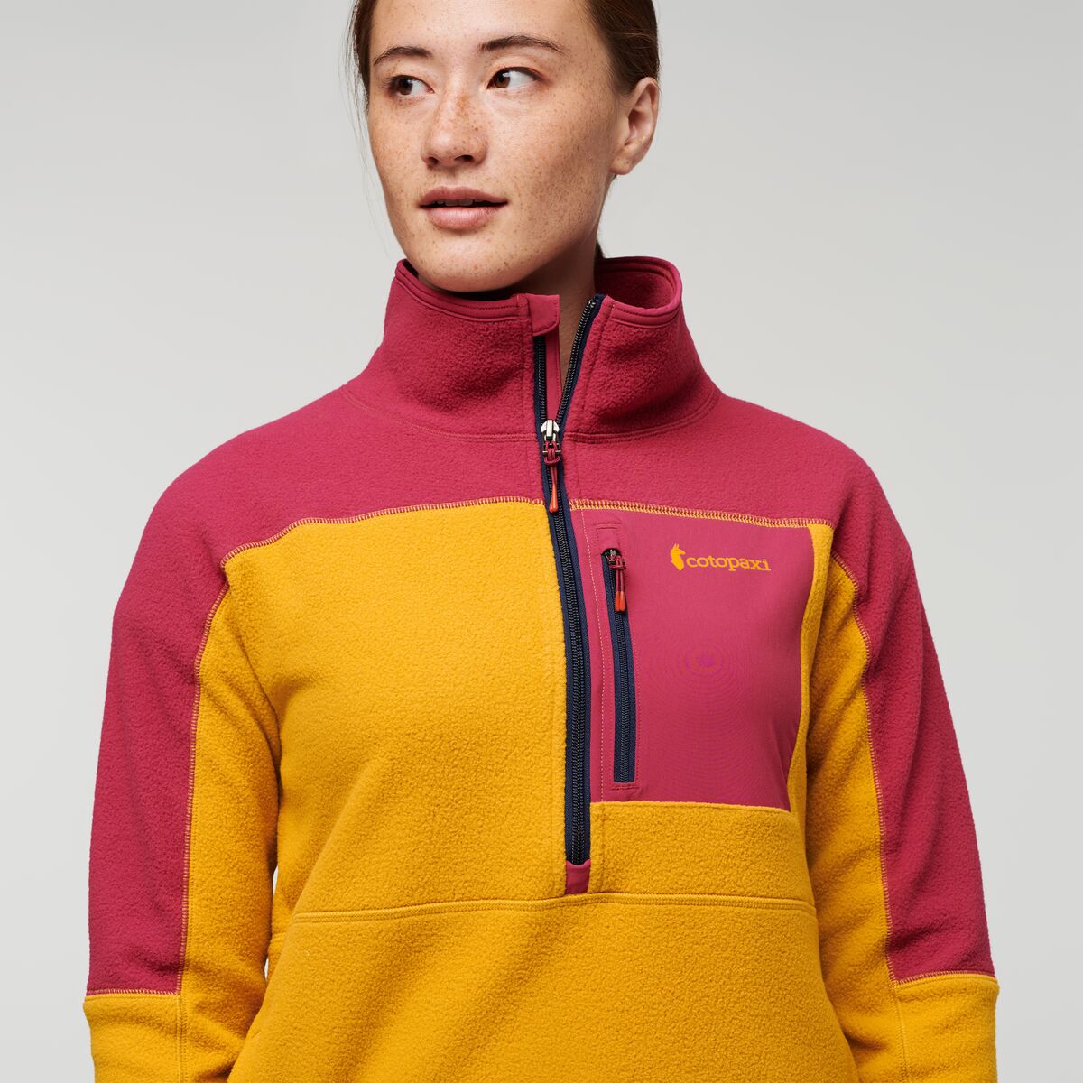 Abrazo Half-Zip Fleece Jacket - Women's, Raspberry/Amber, Model Aya