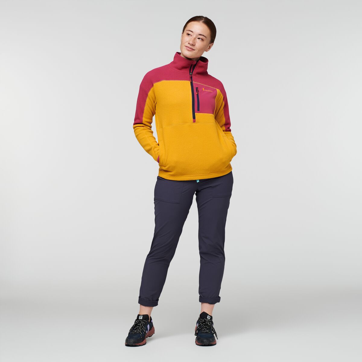 Abrazo Half-Zip Fleece Jacket - Women's, Raspberry/Amber, Model Aya