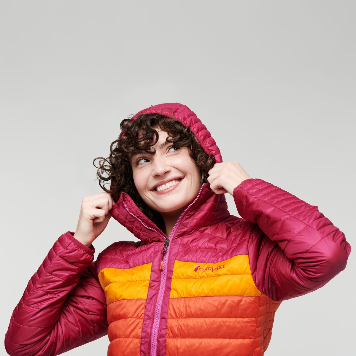 Capa Insulated Hooded Jacket - Women's, Raspberry/Canyon, Model Courtney
