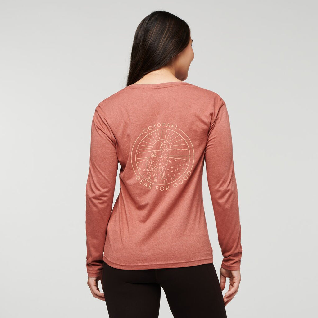 Hello Llama Long-Sleeve Organic T-Shirt - Women's, Earthen, Model Maile