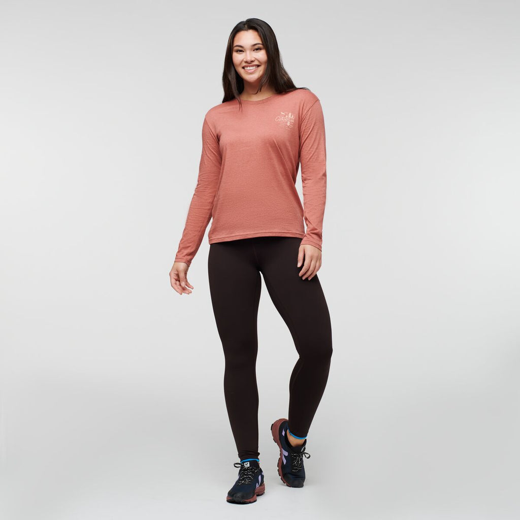 Hello Llama Long-Sleeve Organic T-Shirt - Women's, Earthen, Model Maile