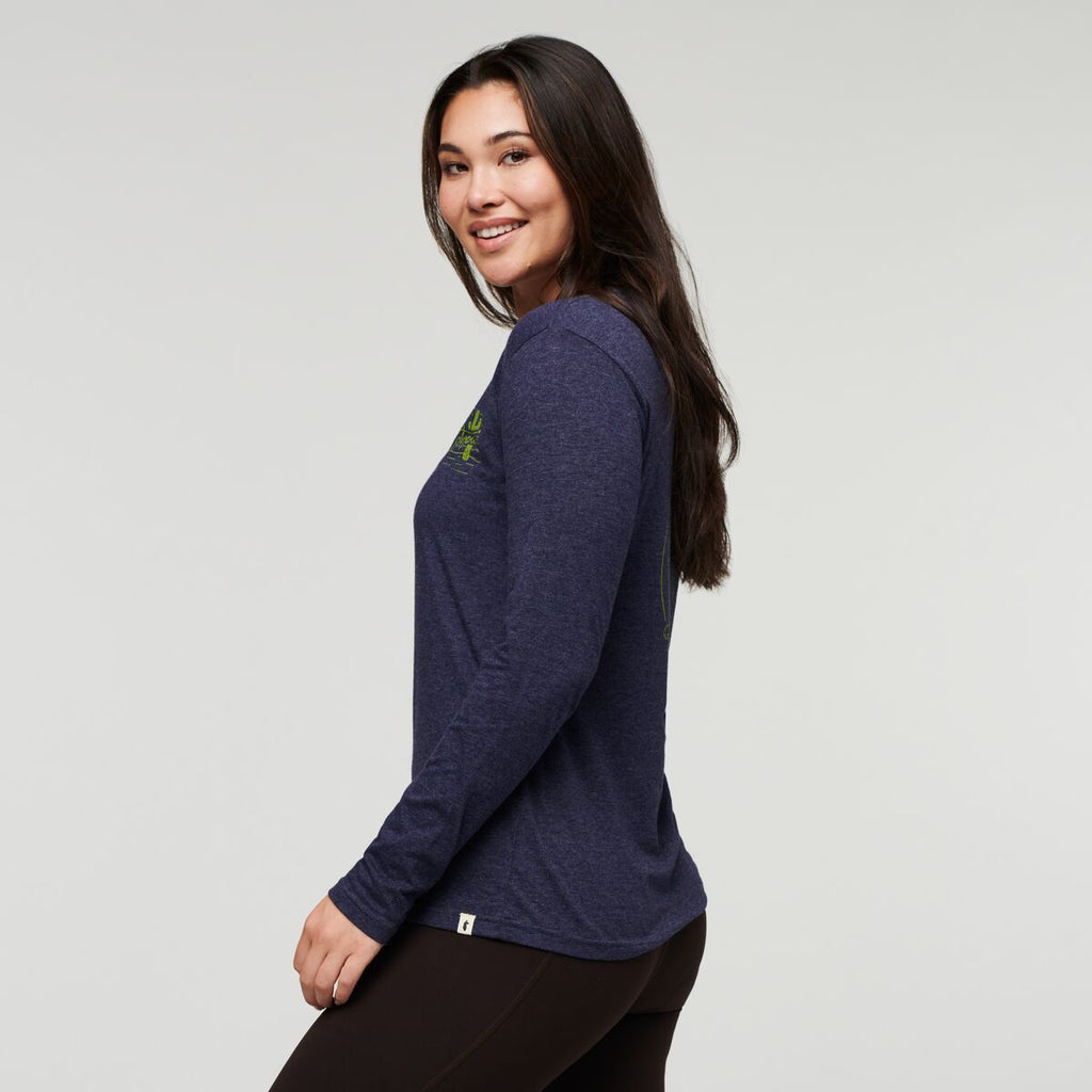 Hello Llama Long-Sleeve Organic T-Shirt - Women's, Maritime, Model Maile