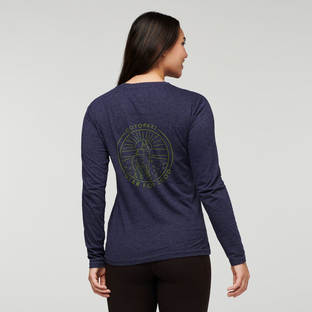 Hello Llama Long-Sleeve Organic T-Shirt - Women's, Maritime, Model Maile