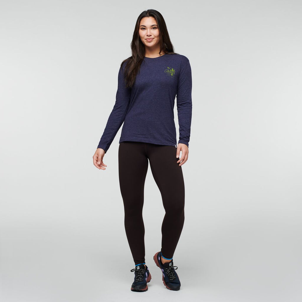 Hello Llama Long-Sleeve Organic T-Shirt - Women's, Maritime, Model Maile