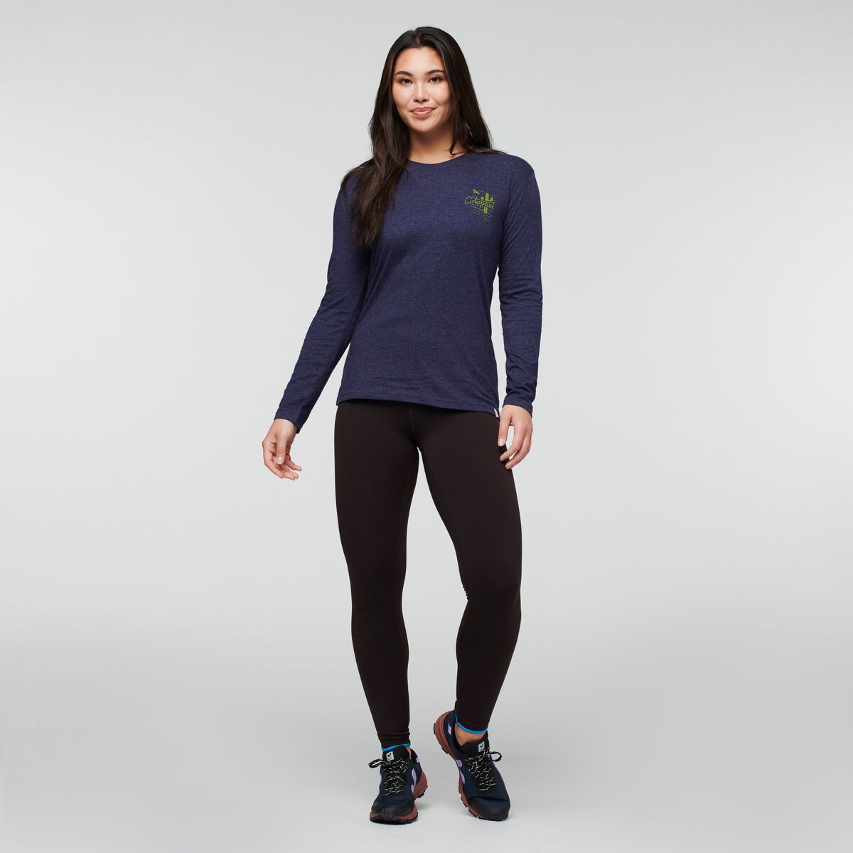 Hello Llama Long-Sleeve Organic T-Shirt - Women's, Maritime, Model Maile