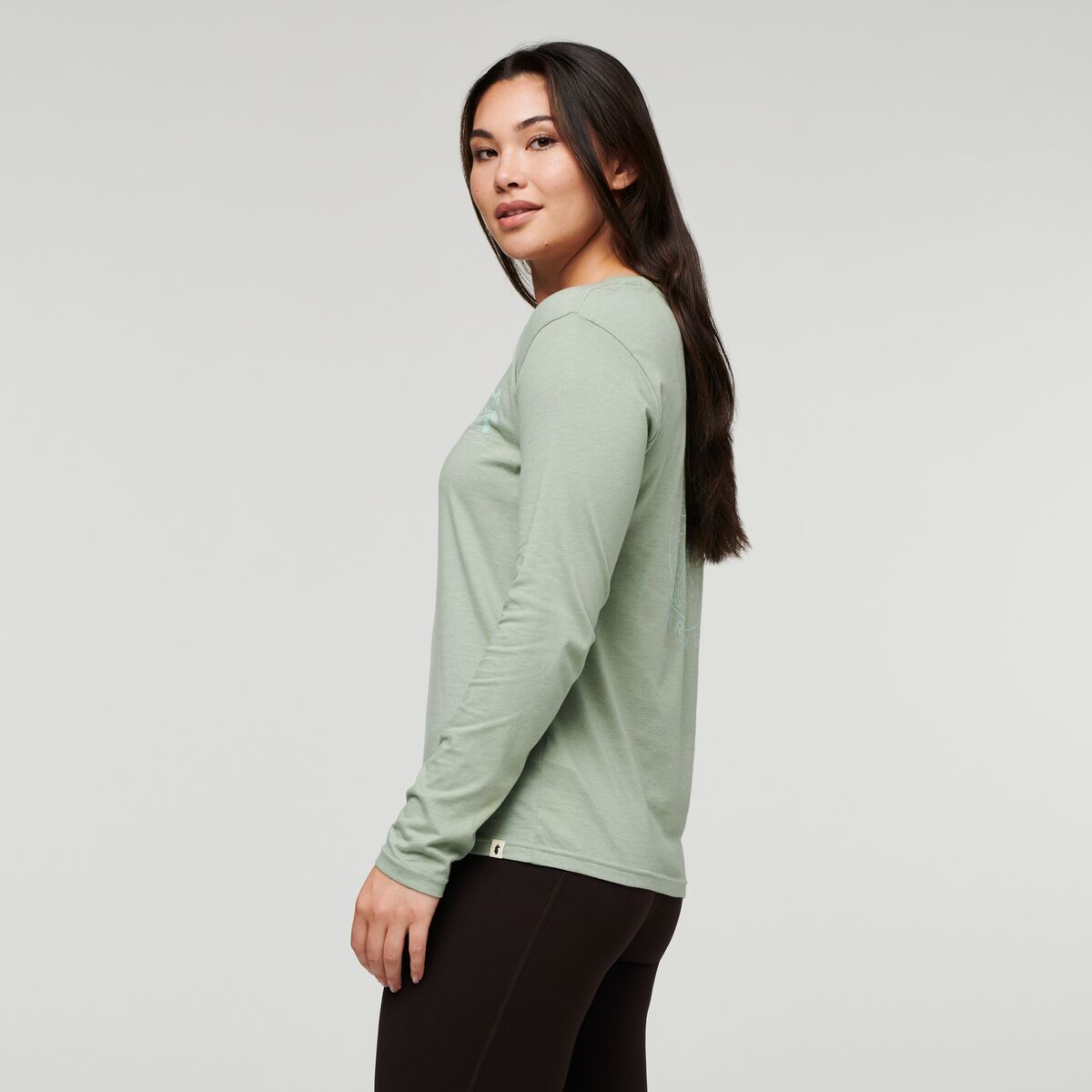 Hello Llama Long-Sleeve Organic T-Shirt - Women's, Silver Leaf, Model Maile