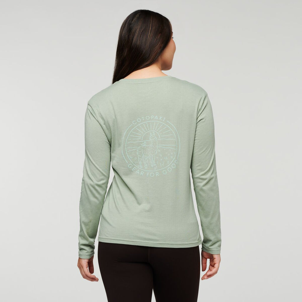 Hello Llama Long-Sleeve Organic T-Shirt - Women's, Silver Leaf, Model Maile