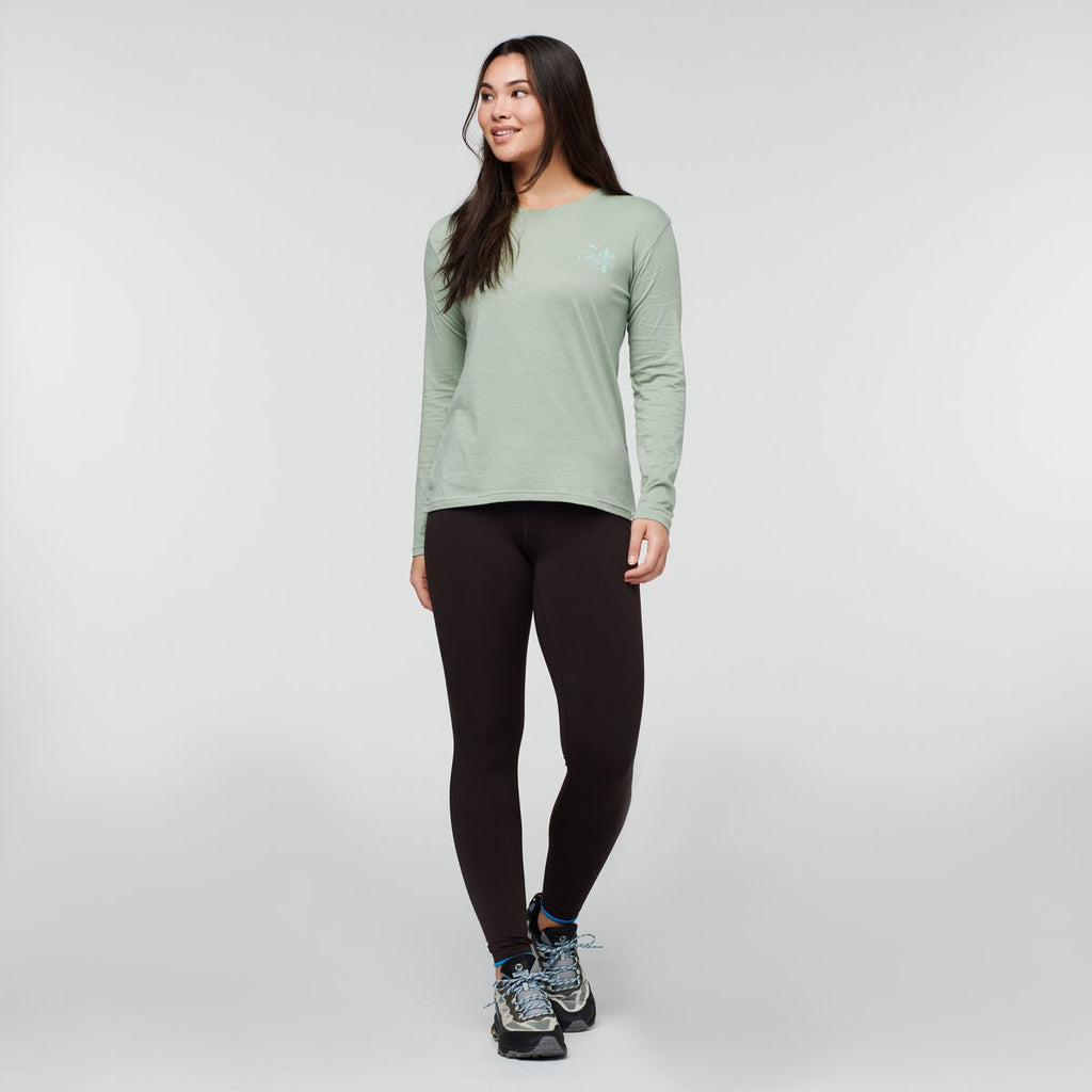 Hello Llama Long-Sleeve Organic T-Shirt - Women's, Silver Leaf, Model Maile
