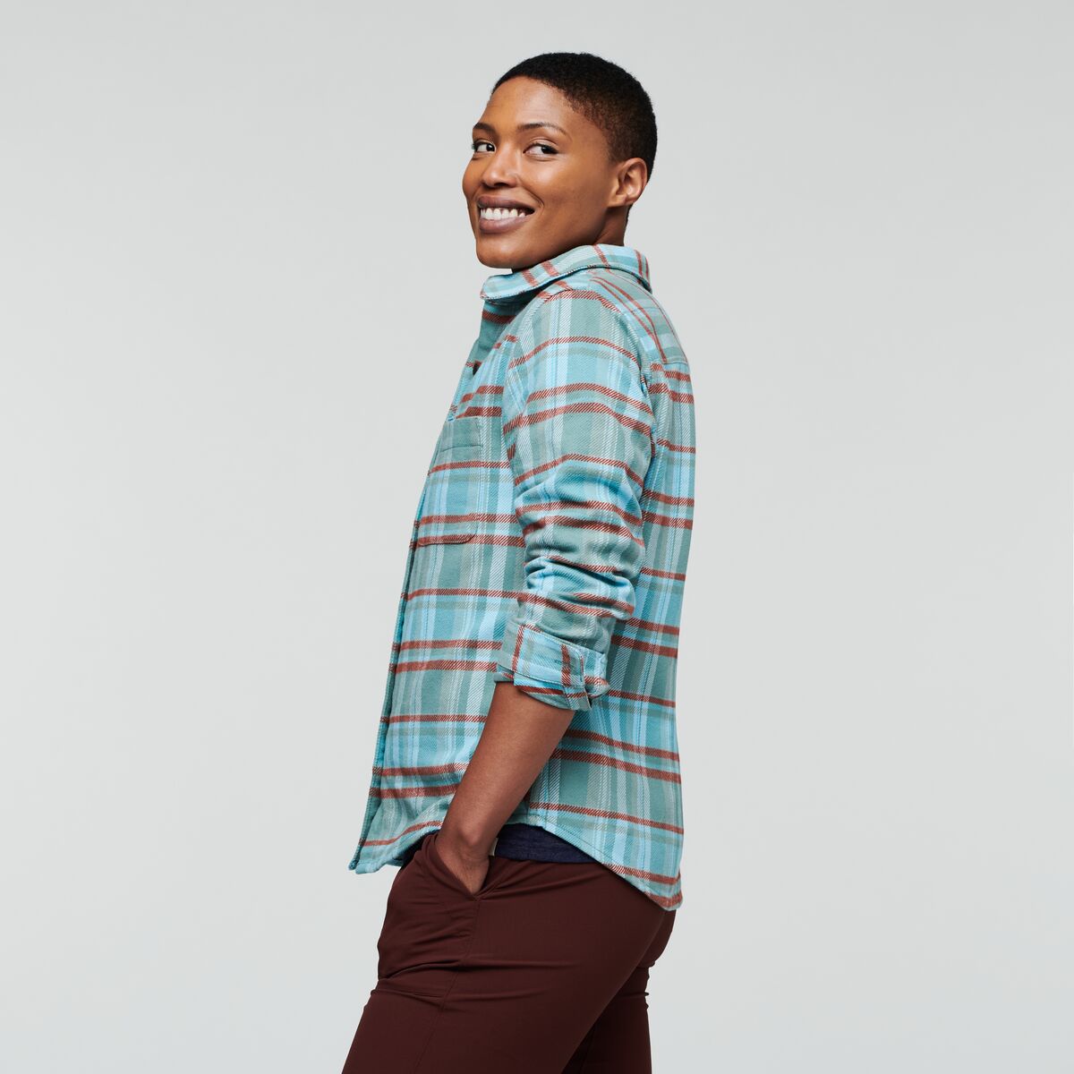 Mero Flannel Shirt - Women's, Bluegrass Plaid, Model Callie