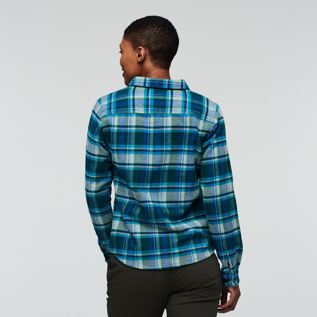 Mero Flannel Shirt - Women's, Deep Ocean Plaid, Model Callie