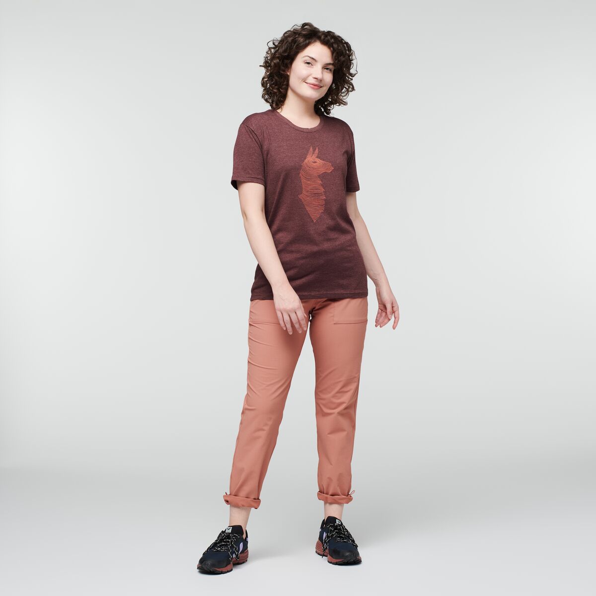 Topo Llama T-shirt - Women's, Chestnut, Model Courtney