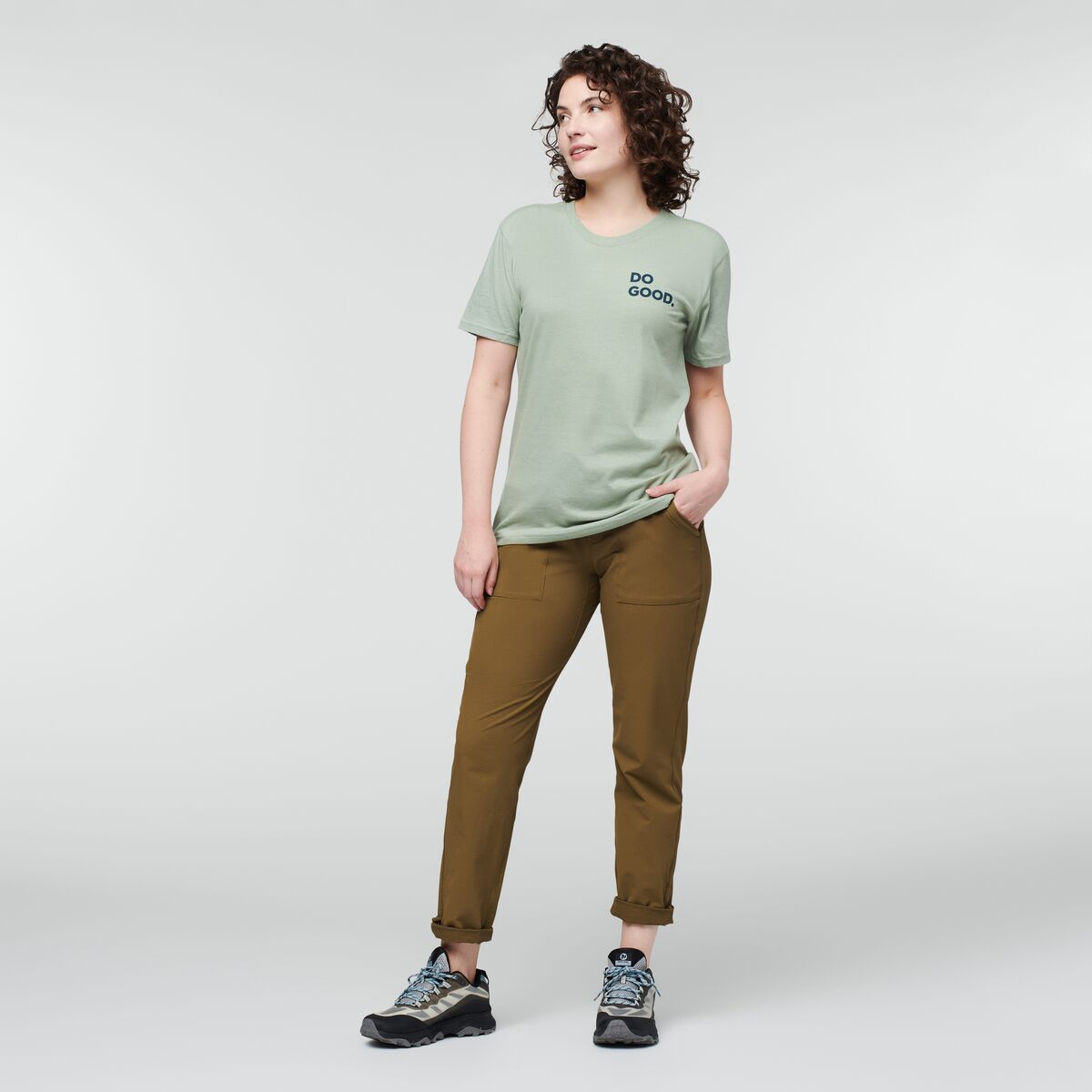 Wild West Organic T-Shirt - Women's, Silver Leaf, Model Courtney