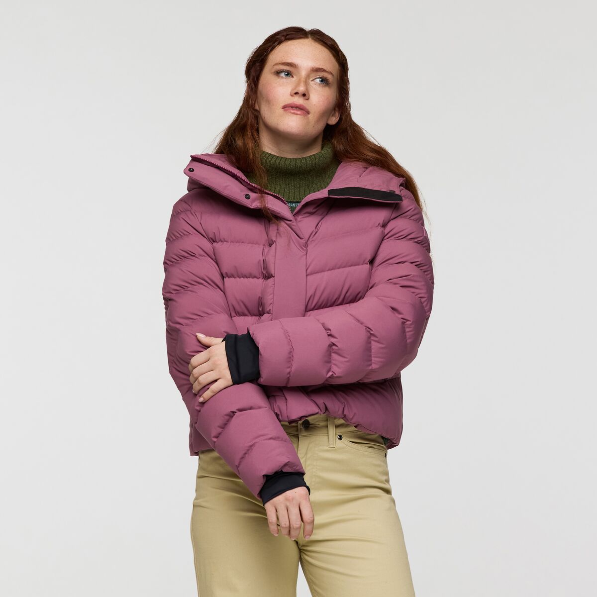 Alivio Down Jacket- Women's, Fig, Model Caitlyn