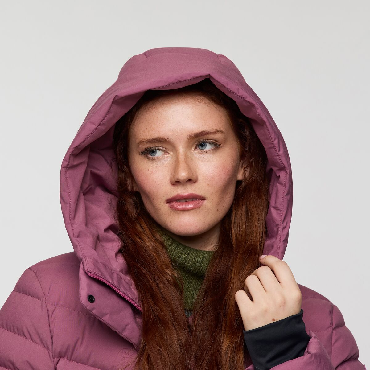 Alivio Down Jacket- Women's, Fig, Model Caitlyn