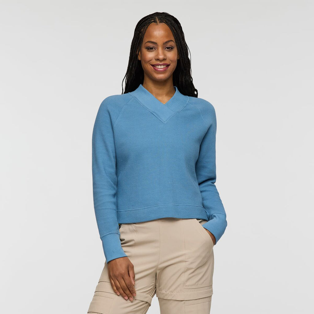 Atajo Long-Sleeve Waffle V-Neck - Women's, Fjord, Model Charlie