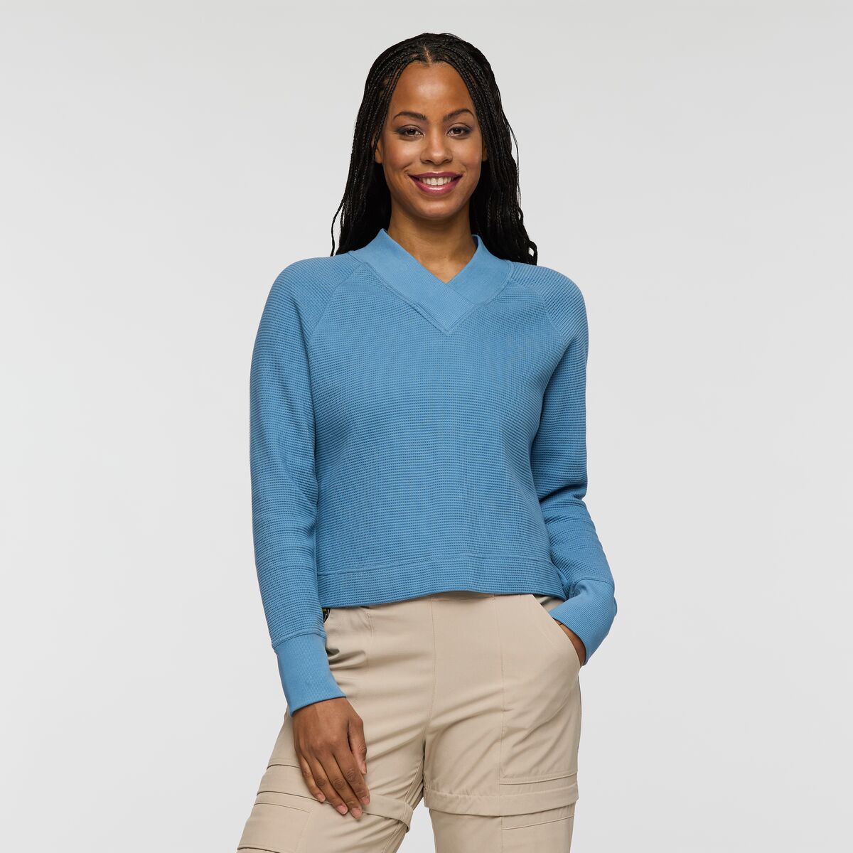 Atajo Long-Sleeve Waffle V-Neck - Women's, Fjord, Model Charlie