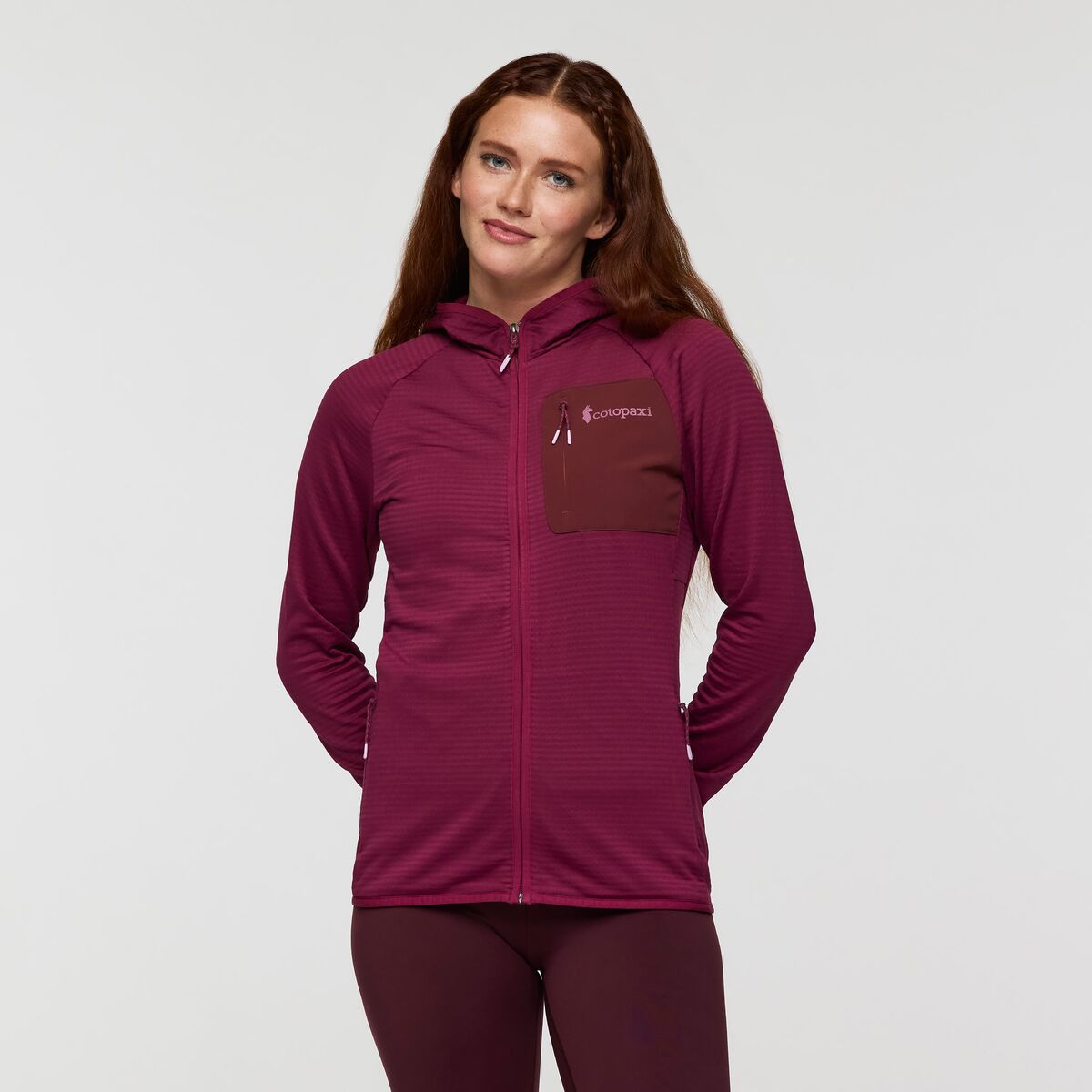 Otero Fleece Full-Zip Hooded Jacket - Women's, Jam, Model Caitlyn