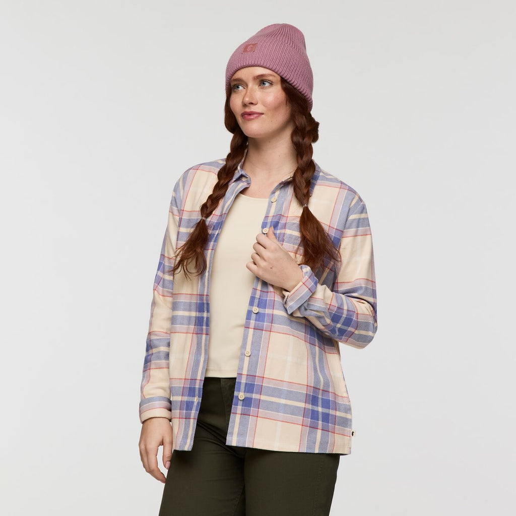 Quedo Flannel Shirt - Women's, Cream Plaid, Model Caitlyn
