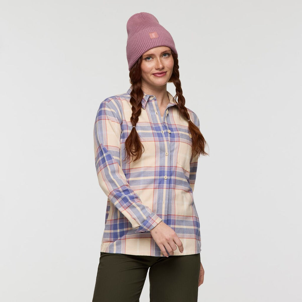 Quedo Flannel Shirt - Women's, Cream Plaid, Model Caitlyn