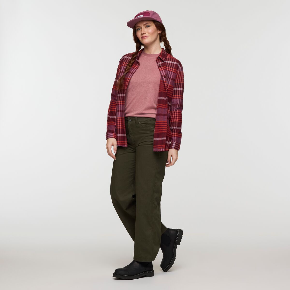 Quedo Flannel Shirt - Women's, Mulberry Plaid, Model Caitlyn