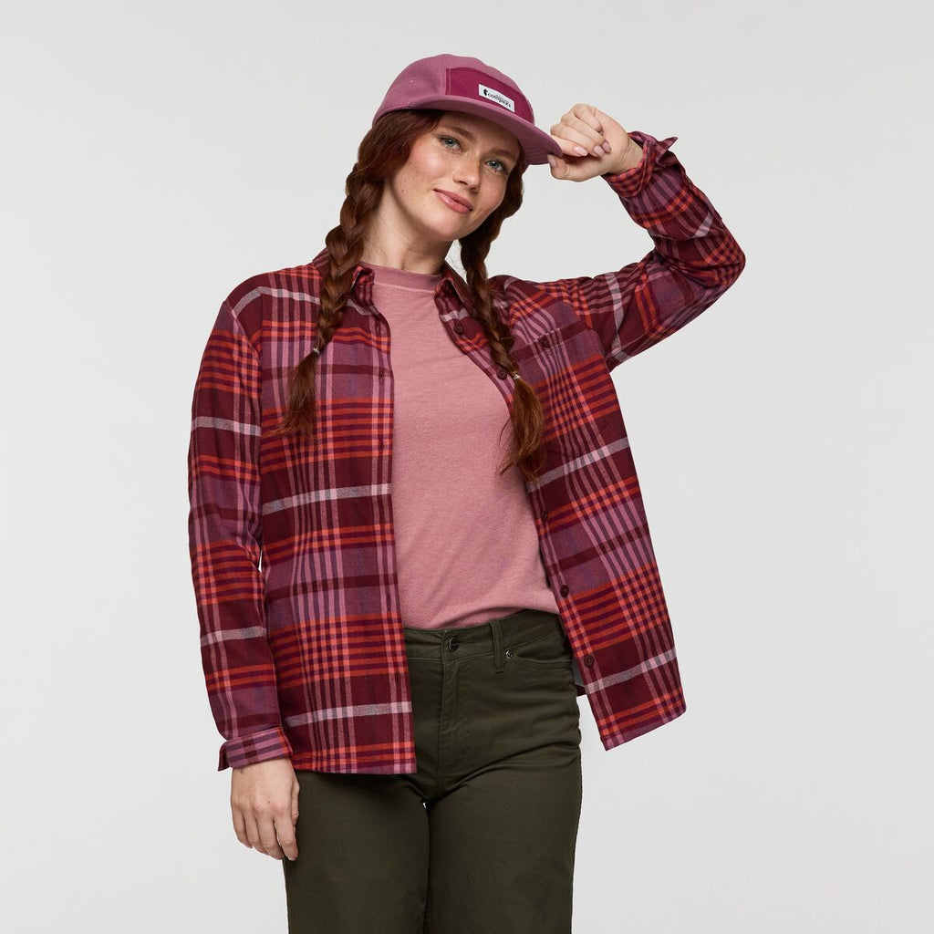 Quedo Flannel Shirt - Women's, Mulberry Plaid, Model Caitlyn
