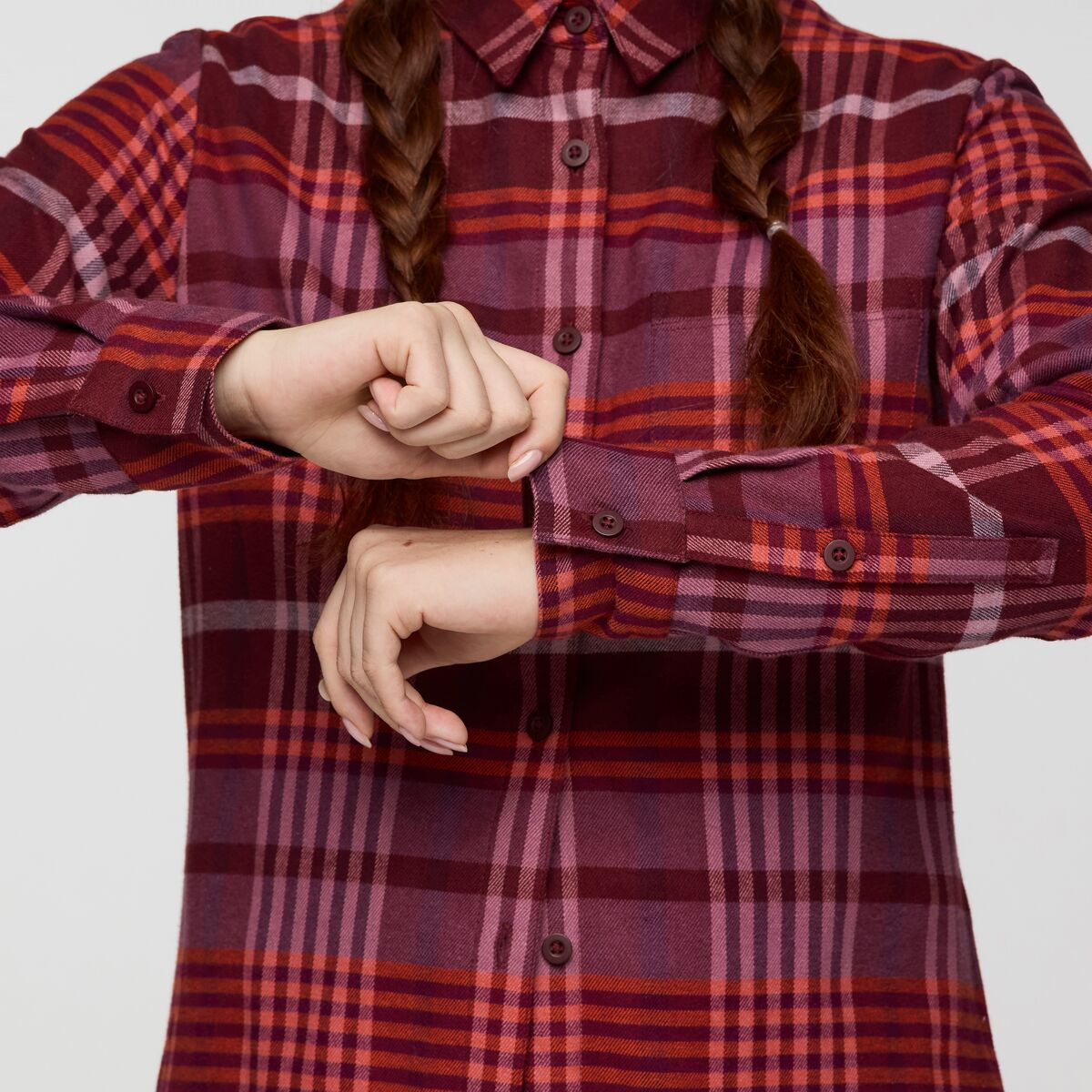 Quedo Flannel Shirt - Women's, Mulberry Plaid, Model Caitlyn