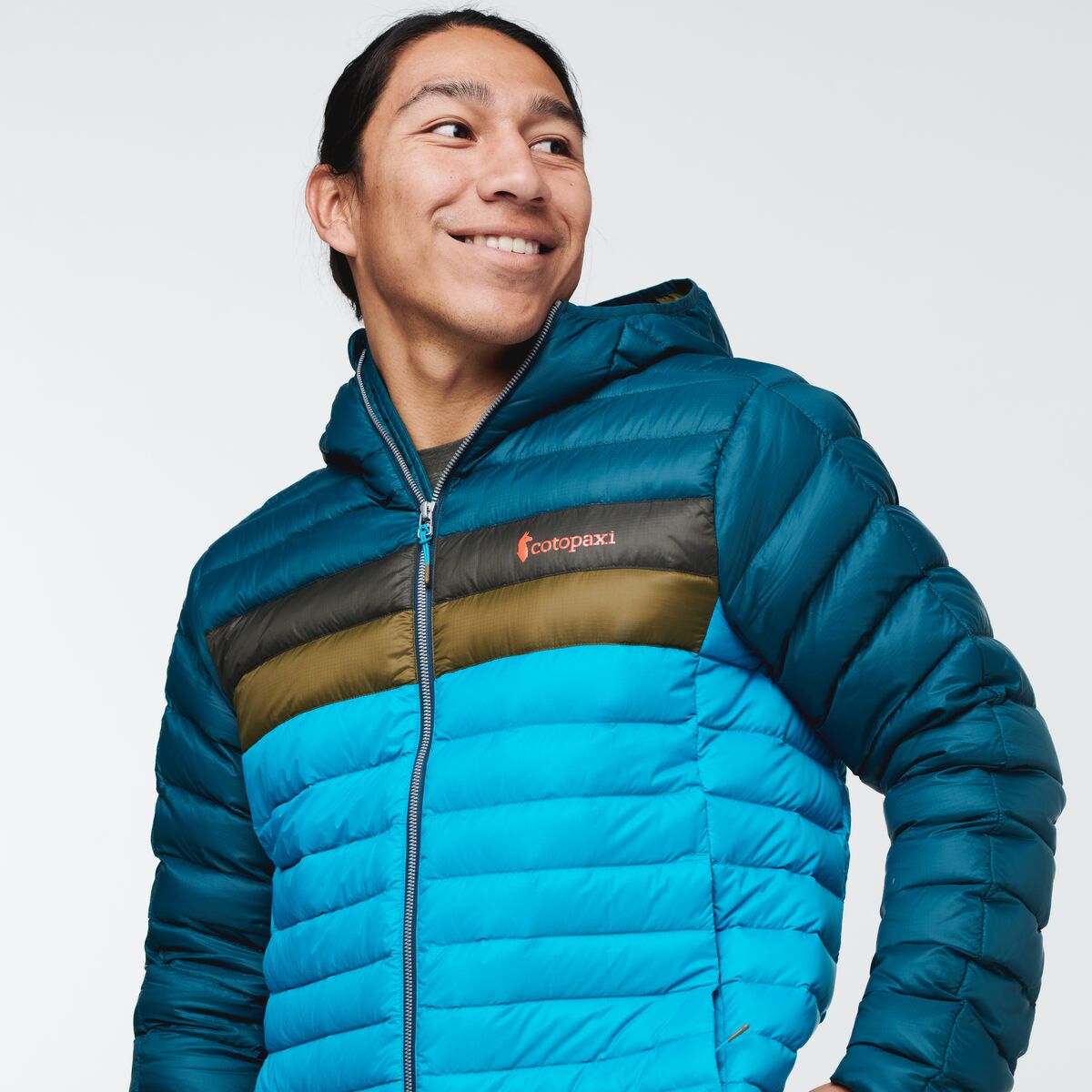 Fuego Hooded Down Jacket - Men's, Deep Ocean/Mineral Blue, Model Mario