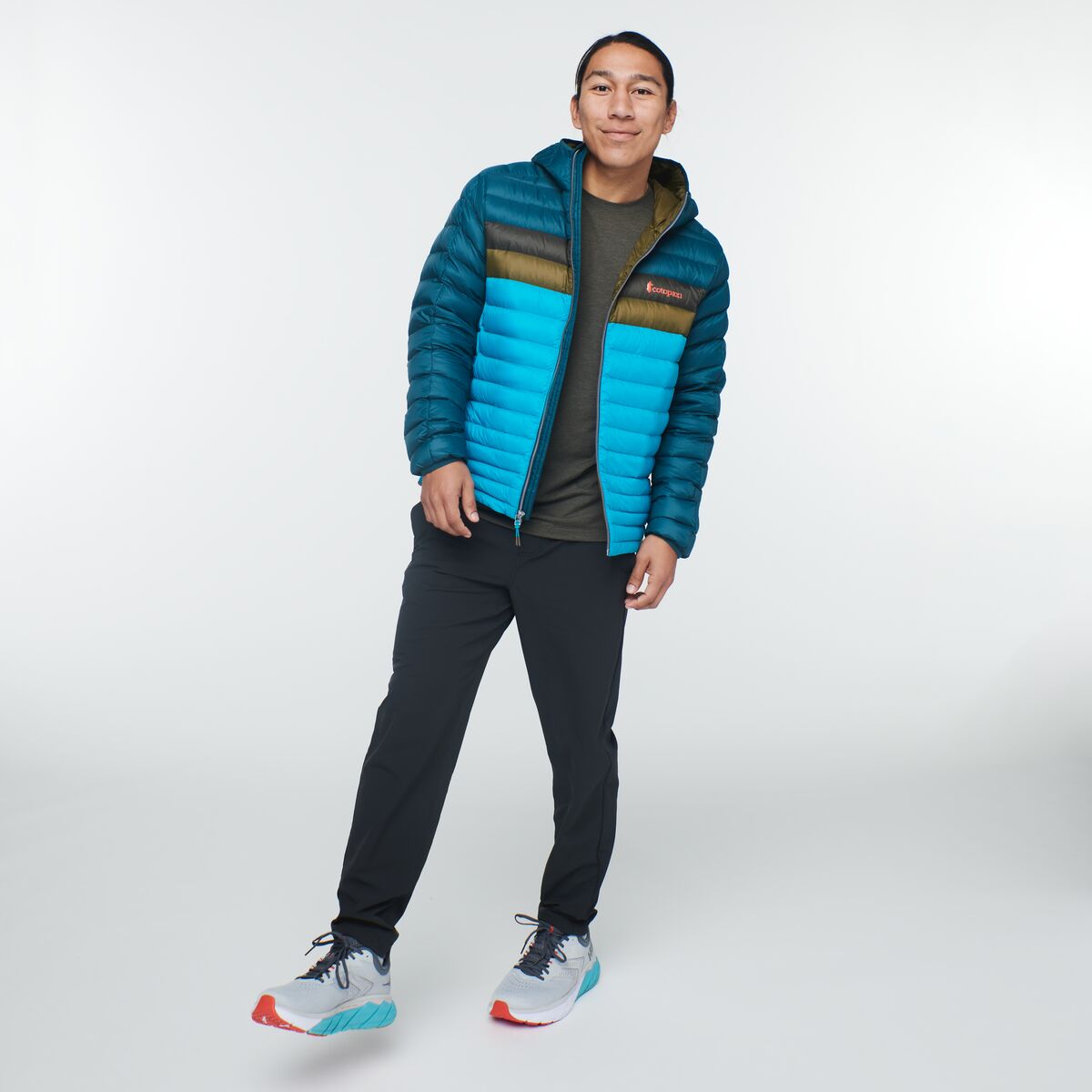 Fuego Hooded Down Jacket - Men's, Deep Ocean/Mineral Blue, Model Mario