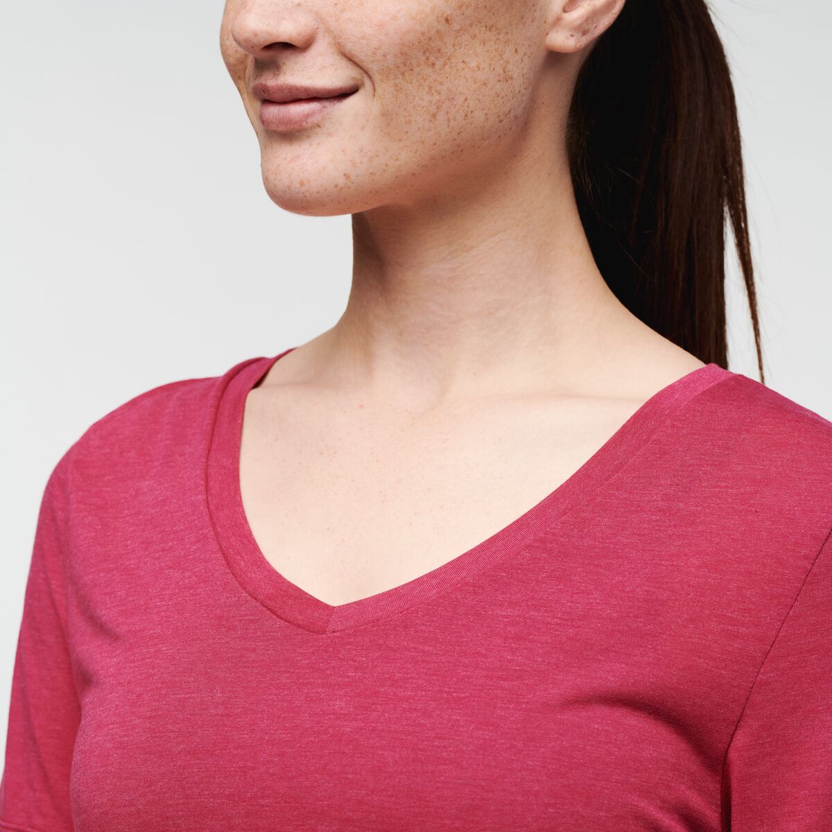 Paseo Travel T-Shirt - Women's, Raspberry, Model Aya
