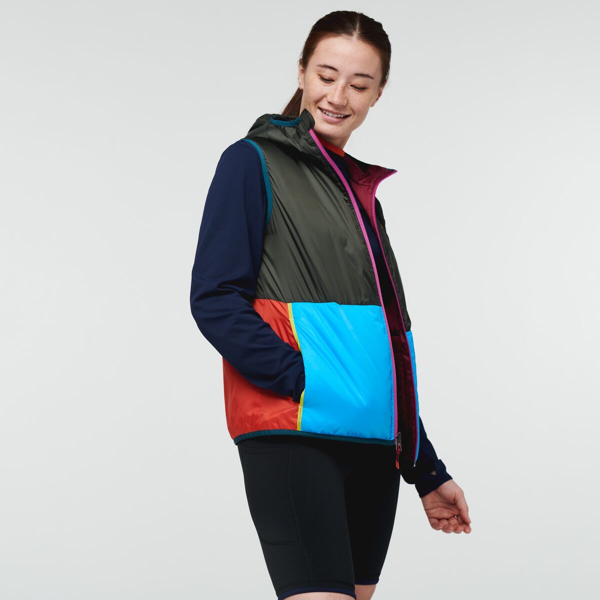 Teca Cálido Hooded Vest - Women's, Run Run, Model Aya