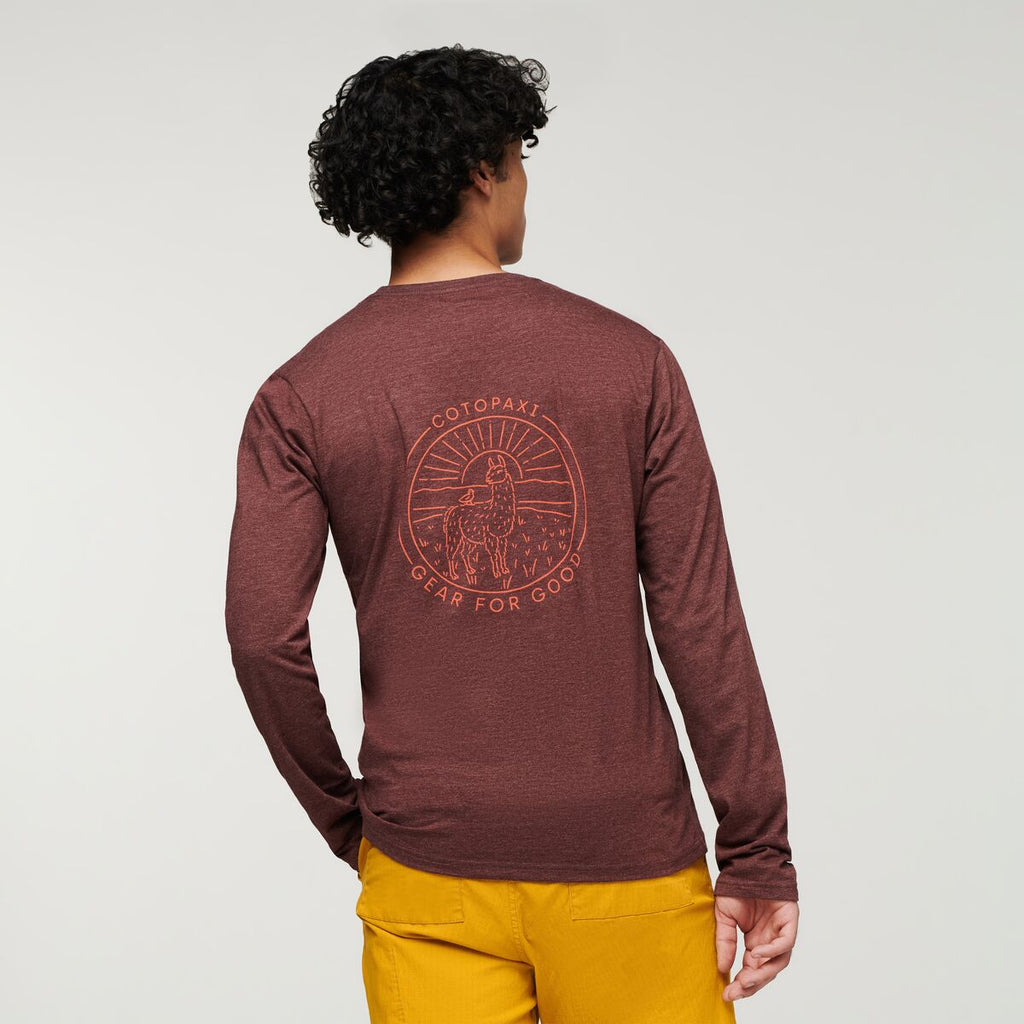 Hello Llama Long-Sleeve Organic T-Shirt - Men's, Chestnut, Model Xavier
