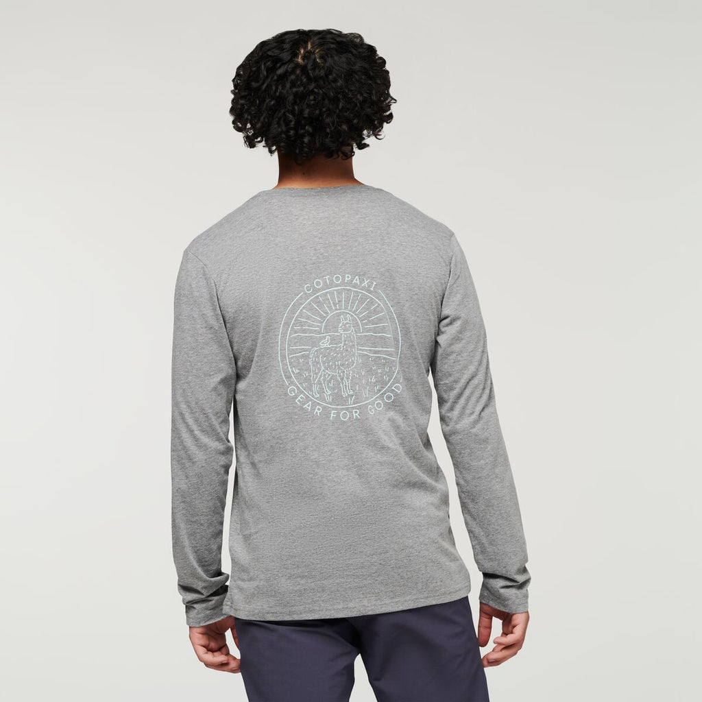 Hello Llama Long-Sleeve Organic T-Shirt - Men's, Heather Grey, Model Xavier