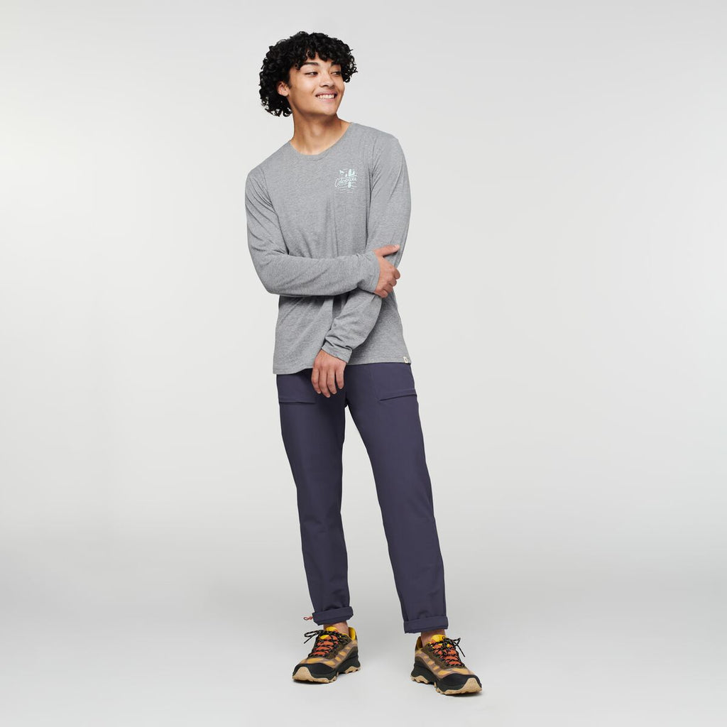 Hello Llama Long-Sleeve Organic T-Shirt - Men's, Heather Grey, Model Xavier