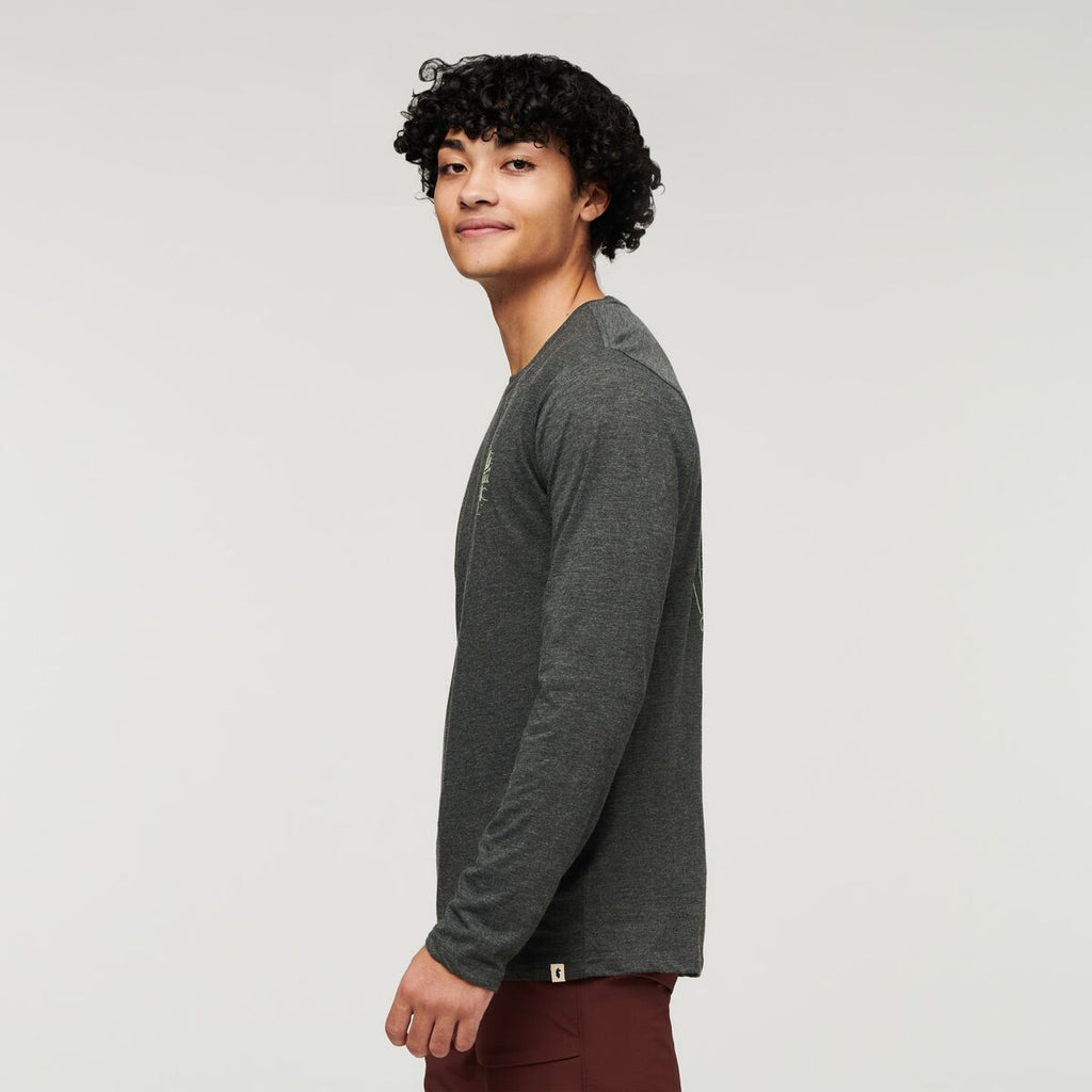Hello Llama Long-Sleeve Organic T-Shirt - Men's, Iron, Model Xavier