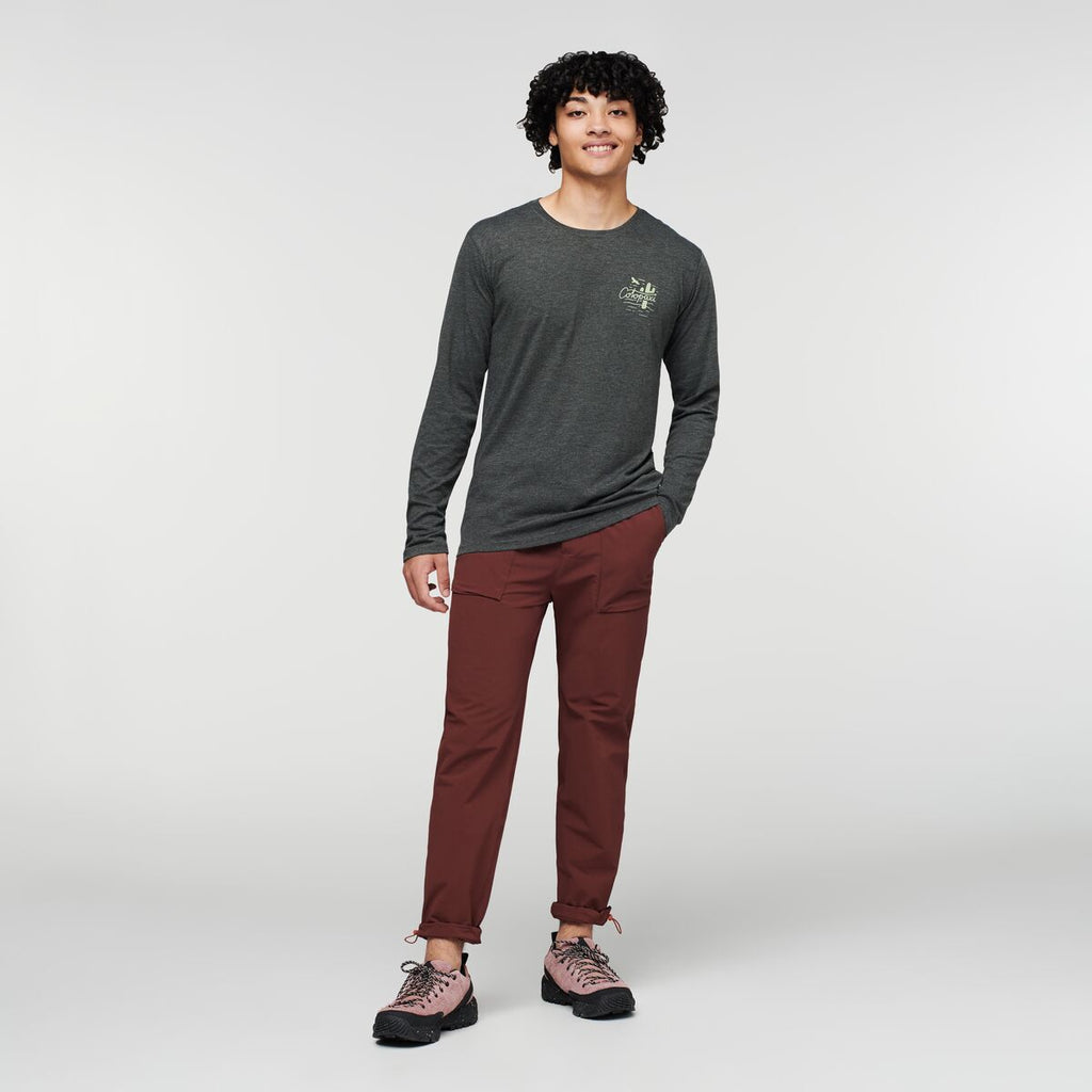Hello Llama Long-Sleeve Organic T-Shirt - Men's, Iron, Model Xavier