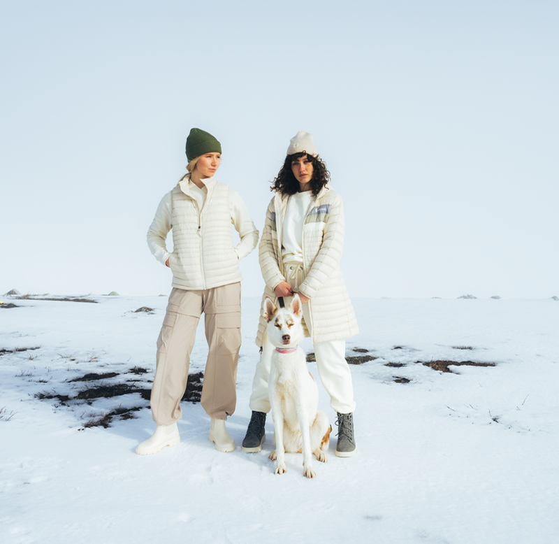 Fuego Down Parka - Women's, Cream Stripes, Model Avery