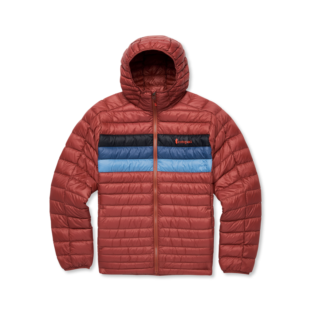 Fuego Down Hooded Jacket - Men's, Nutmeg Stripes, flatlay