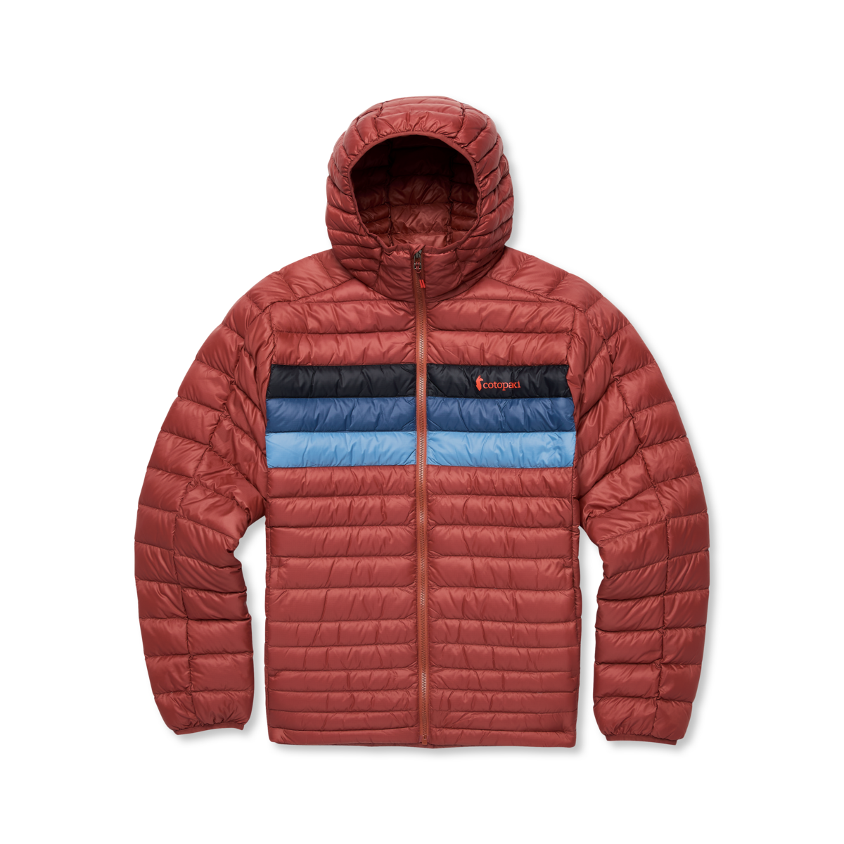 Fuego Down Hooded Jacket - Men's, Nutmeg Stripes, flatlay