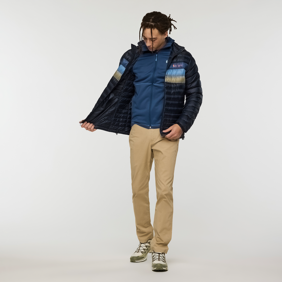 Fuego Down Jacket - Men's, Carbon Stripes, Model Kai